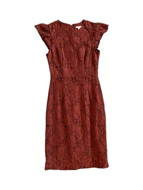 H&M Burnt Orange Lace Cap-Sleeve Midi Dress